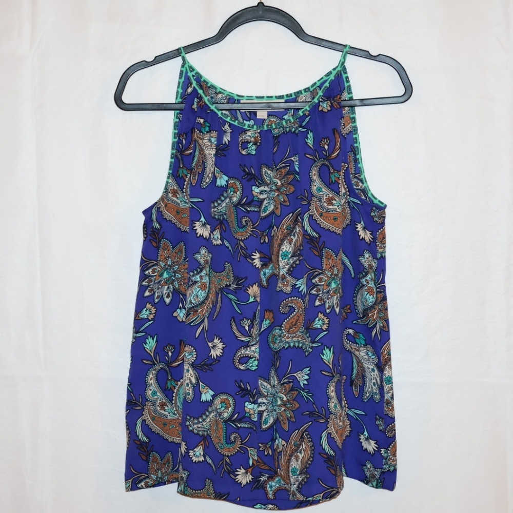 Ann Taylor LOFT Blue Sleeveless Paisley Print Blouse.